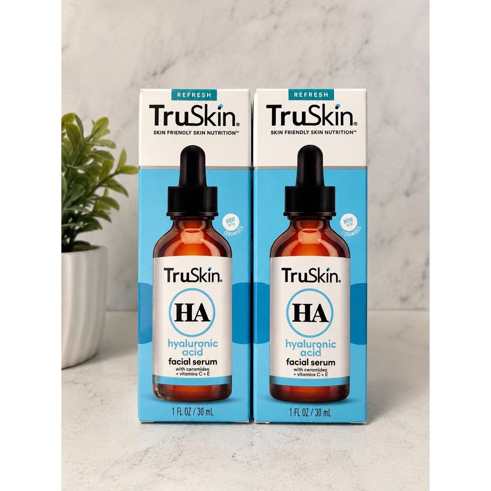 2 Pack TruSkin Hyaluronic Acid Facial Serum with Ceramides Vitamin C E 1oz 30ml